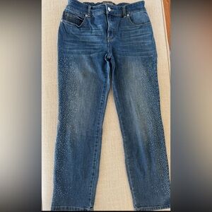 Chicos Jeans So Slimming Girlfriend Ankle Embellished Jewels Beaded Stretch SZ 6